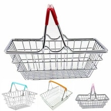 Children Miniature Metal Supermarket Shopping Basket Pretend Role Play Toy for Kitchen Fruit Vegetable Grocery Storage