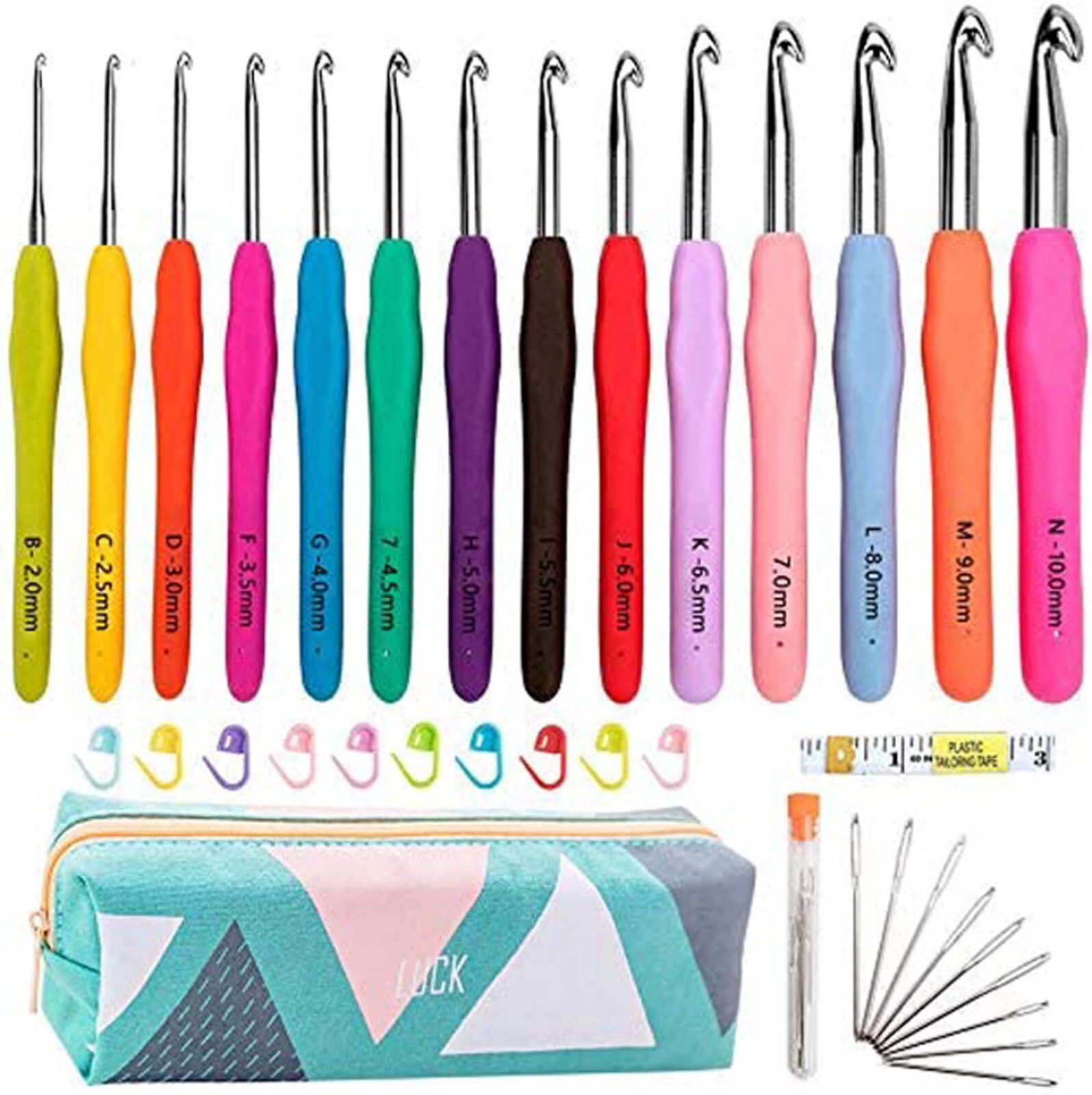 Haaknaald Set Aluminium Ergonomische Haak Naalden Met Kleurrijke Zachte Rubberen Grip Cushioned Handles Naalden Rubber Hand2021 #35: Default Title