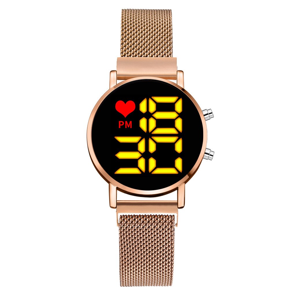LED Electronic Watches Star Watch For Women Rose Gold Mesh Magnet Digital Wristwatch Gradient Ladies Wrist Watches: Rose Gold 1