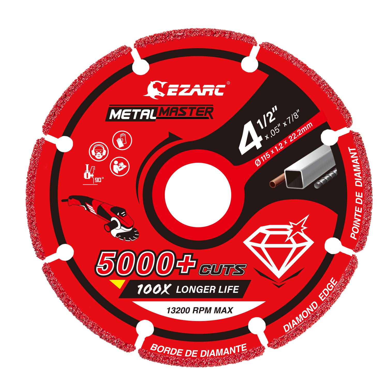 EZARC Rueda de corte de diamante de 3 x 3/8 pulgadas y 4-1/2 x 7/8 pulgadas para metal, rueda de corte con más de 5000 cortes en barras de refuerzo, acero, hierro y INOX: Negro