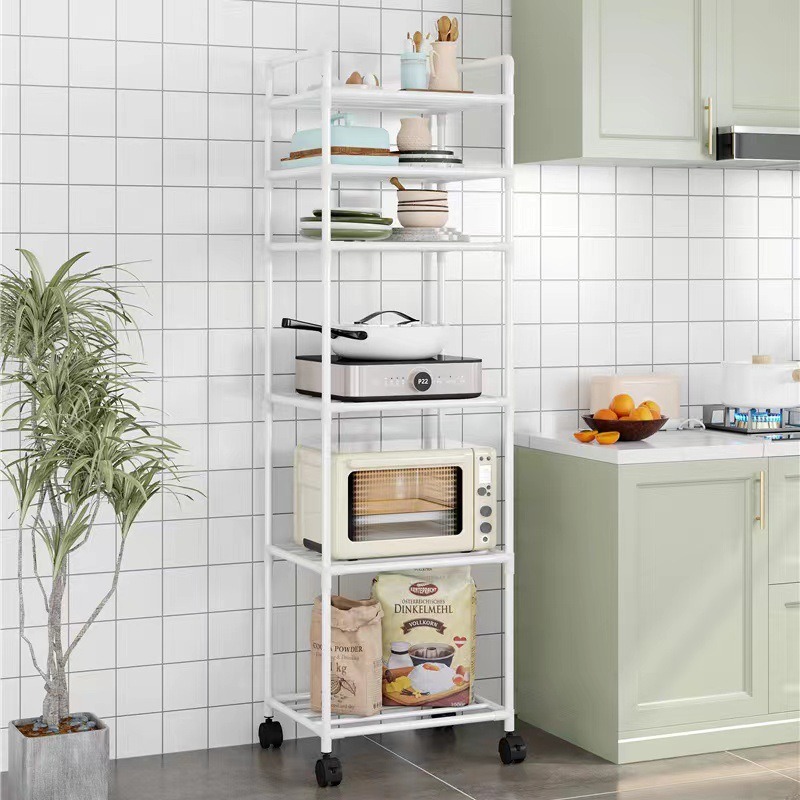 Kitchen multi-layer floor storage rack Household movable storage rack against the wall storage steel frame