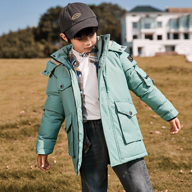 Giacca invernale da bambino per bambini piumino d'anatra parka caldo per bambini cappotto abbigliamento giacca invernale con cappuccio da scuola per ragazzi: Beige / 170