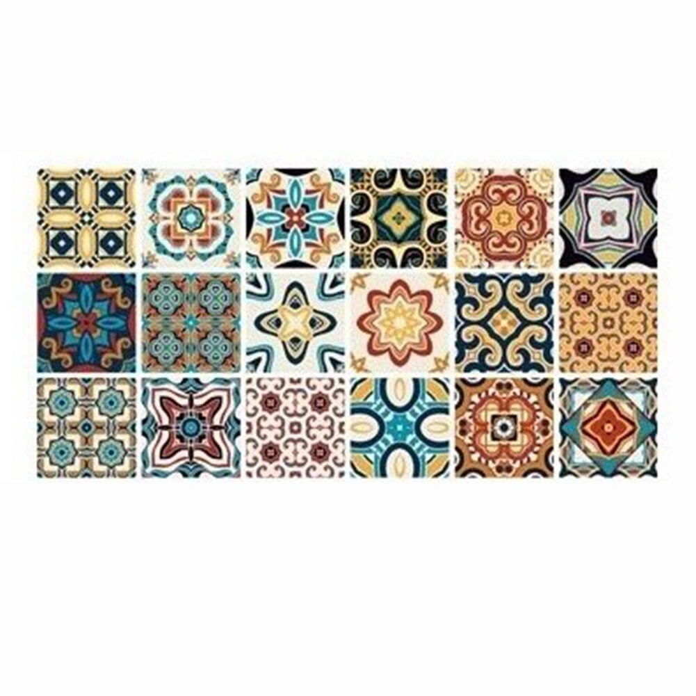 Retro Pattern Tile Floor Stickers PVC Waterproof Self Adhesive Paste DIY Wall Ground Bathroom Kitchen Decor Wall Floor Stick: V