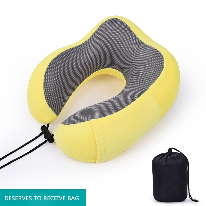 Car U Shaped Memory Foam Neck Pillows Soft Slow Rebound Space Travel Pillow Solid Neck Cervical Healthcare Bedding: Yellow Set 1
