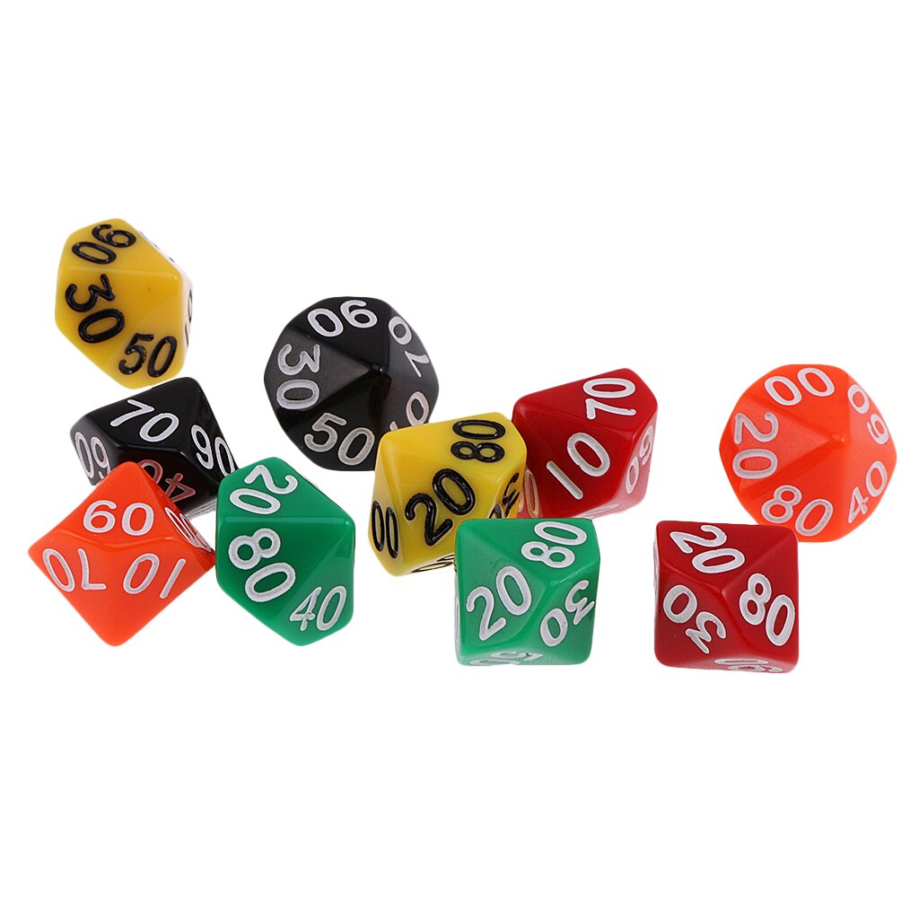 Pack of 10 Acrylic Ten Sided D(00-90) Dices for D&D TRPG Party Game Toys