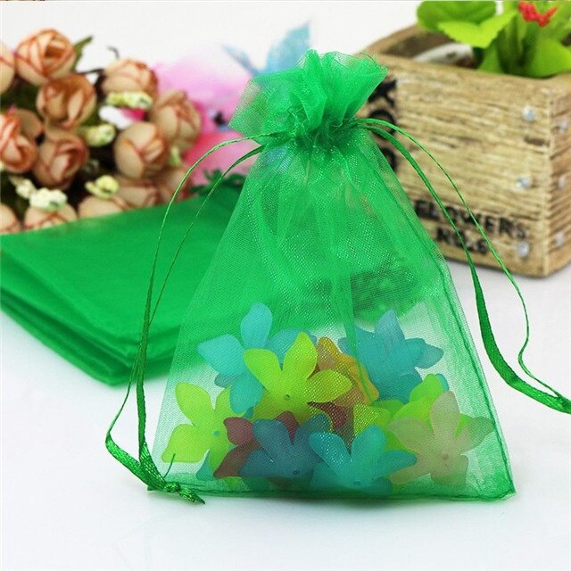 50 sztuk (13x18cm)Organza opakowanie na biżuterię upominek cukierki wesele Goodie pakowanie sprzyja ciasto słodycze woreczki torby obecne: green