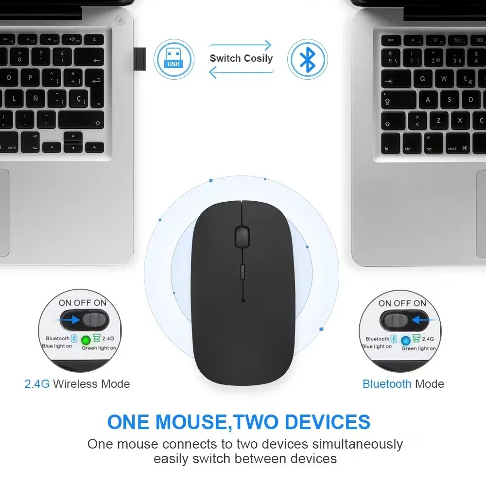 Oplaadbare draadloze muis -compatibele 2,4 GHz dual-modi computermuizen met nano-ontvanger voor pc-laptop Macbook