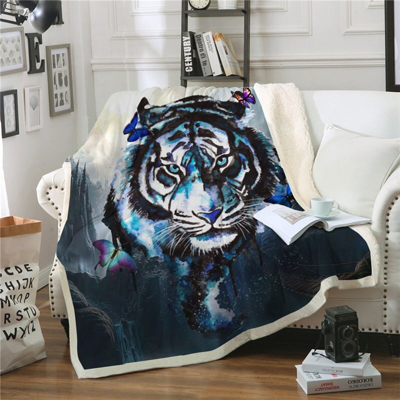 Kasteteppe til sofa bil låve voksen sengetrekk 3d dyr tiger utskrift myk varm vinter sherpa fleece teppe plysj sengeteppe: 4 / 130 x 150cm
