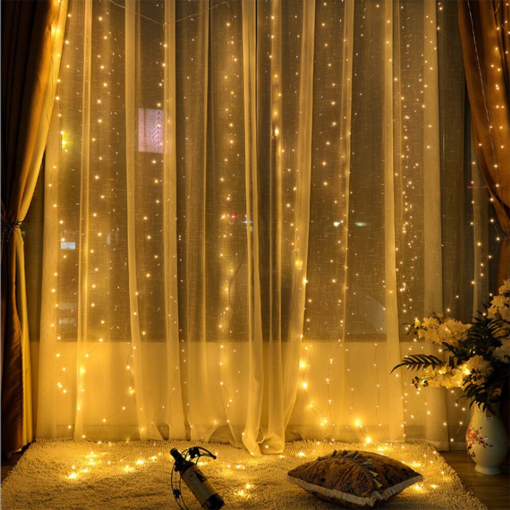 200/300LED Solar Curtain String Lights Wedding Holidays Party String Lights Waterproof Outdoor Indoor Christmas Light Decoration