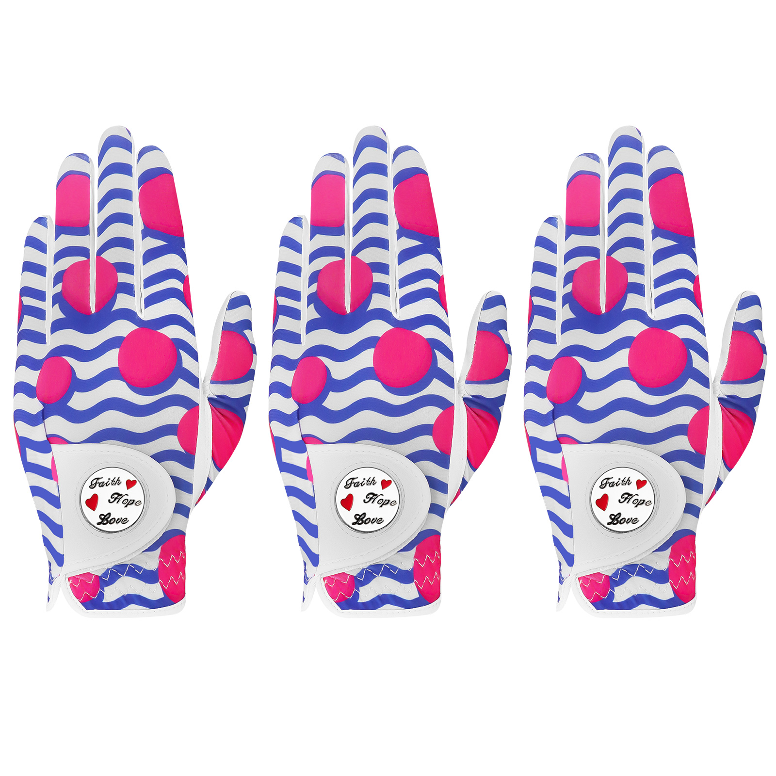 Guantes de golf para mujer, mano izquierda derecha de cuero con marcador de bola, paquete de 3, guantes de colores para golfista diestros y zurdos, agarre para todo tipo de clima: Borgoña / M
