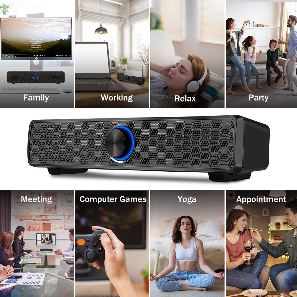 ARCHEER CS04 USB 10W Wired Sound Bar Stereo Sound Speakers Computer Stereo Speakers Hifi Soundbar for Laptop PC Samrtphone TV