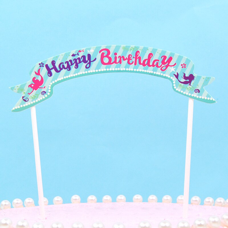 Happy Birthday Cake Topper Mermaid Flower Rainbow Banner Cupcake Topper Baby Shower Happy Birthday Baking Dessert Party Favors: mermaid