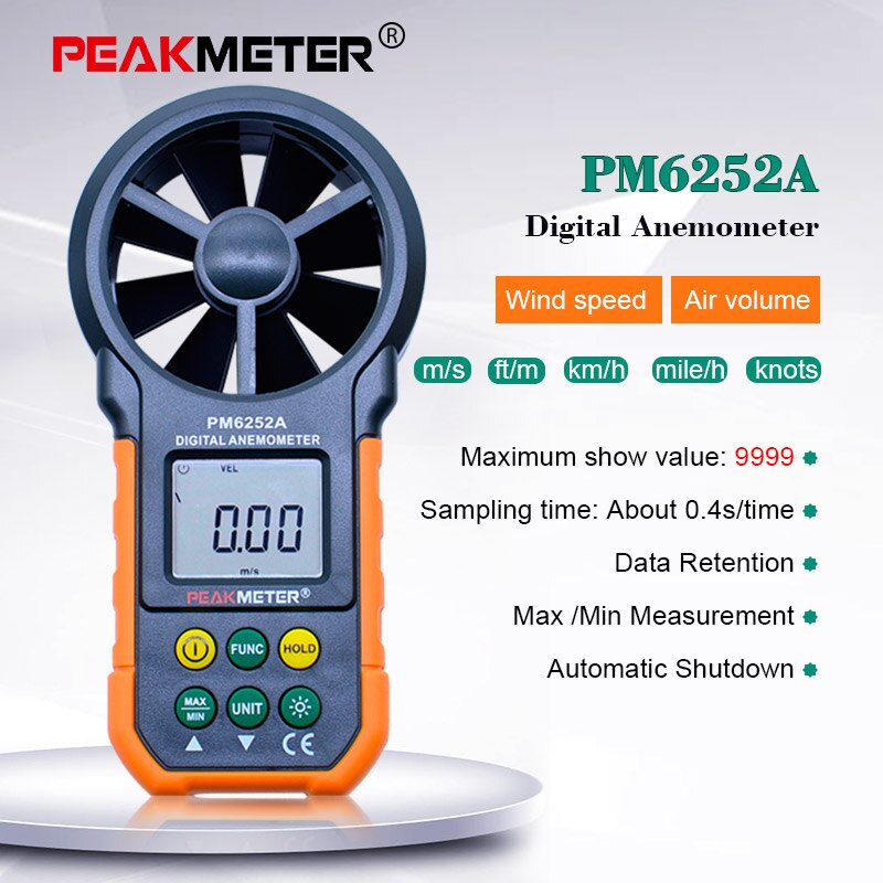 PEAKMETER PM6252A Digital Anemometer Handheld LCD Electronic Wind Speed Air Volume Measuring Meter With Backlight