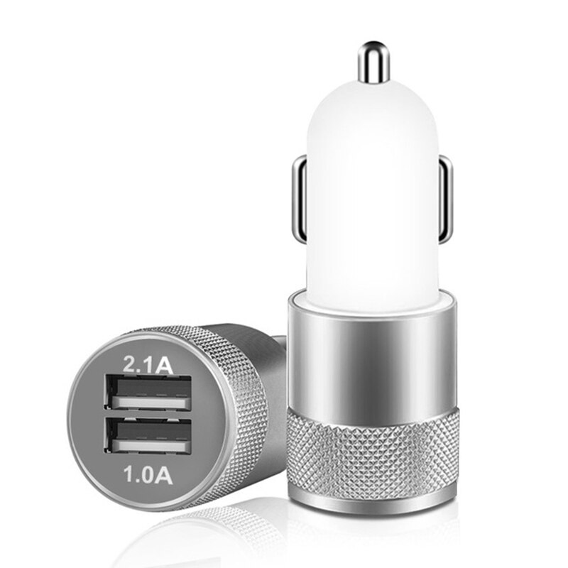 Mini Dual Usb Car Charger Aluminium Dual-Poort 2-Poort Rapid-Lading Duurzaam Voor Ipad Iphone android Telefoon 5 V/2.1A 1A