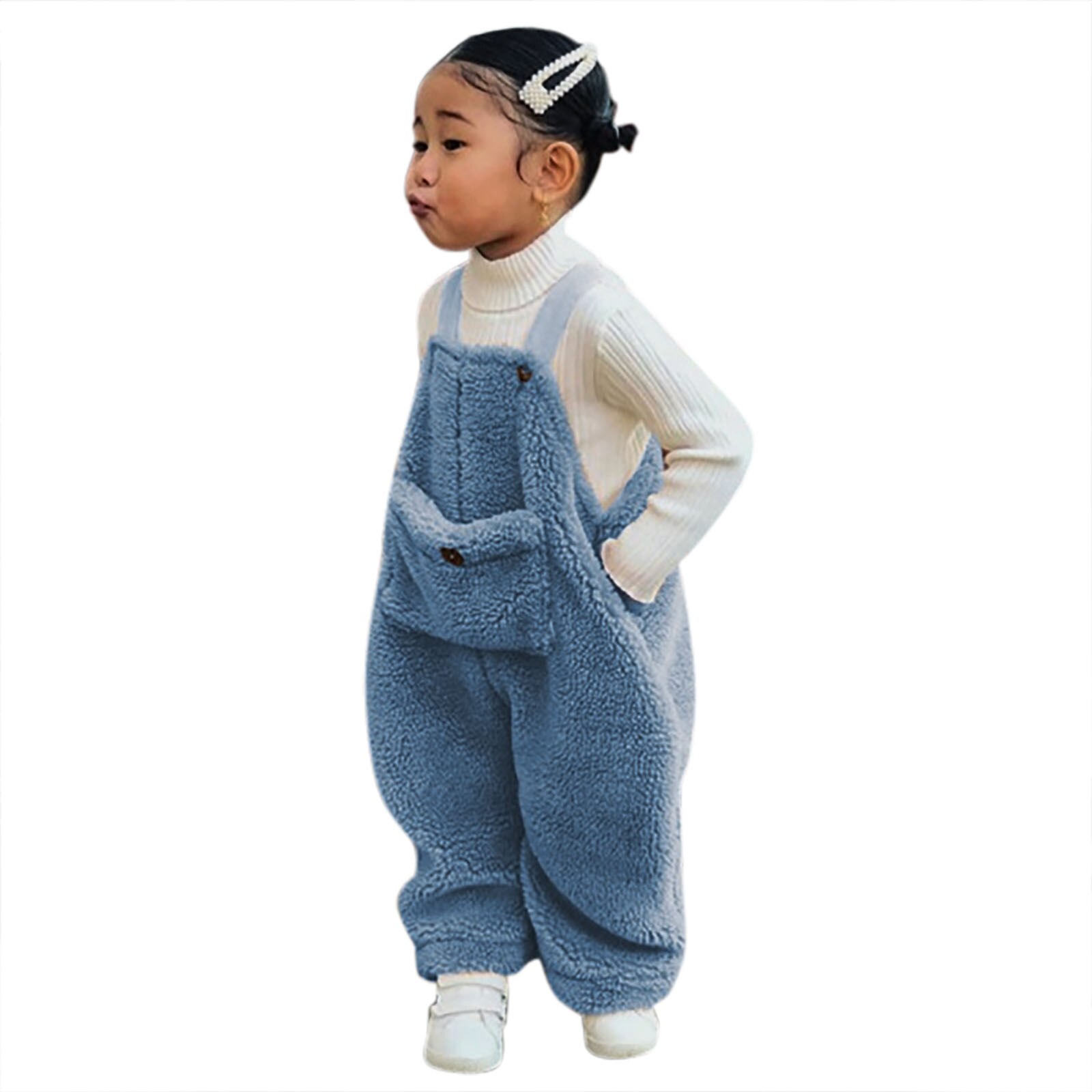 Toddler Infant Kids Baby Girl Boys Solid Colors Plush Flannel Suspender Pants Overalls Warm Winter Loose Bodysuit#p4: A / 12-18M