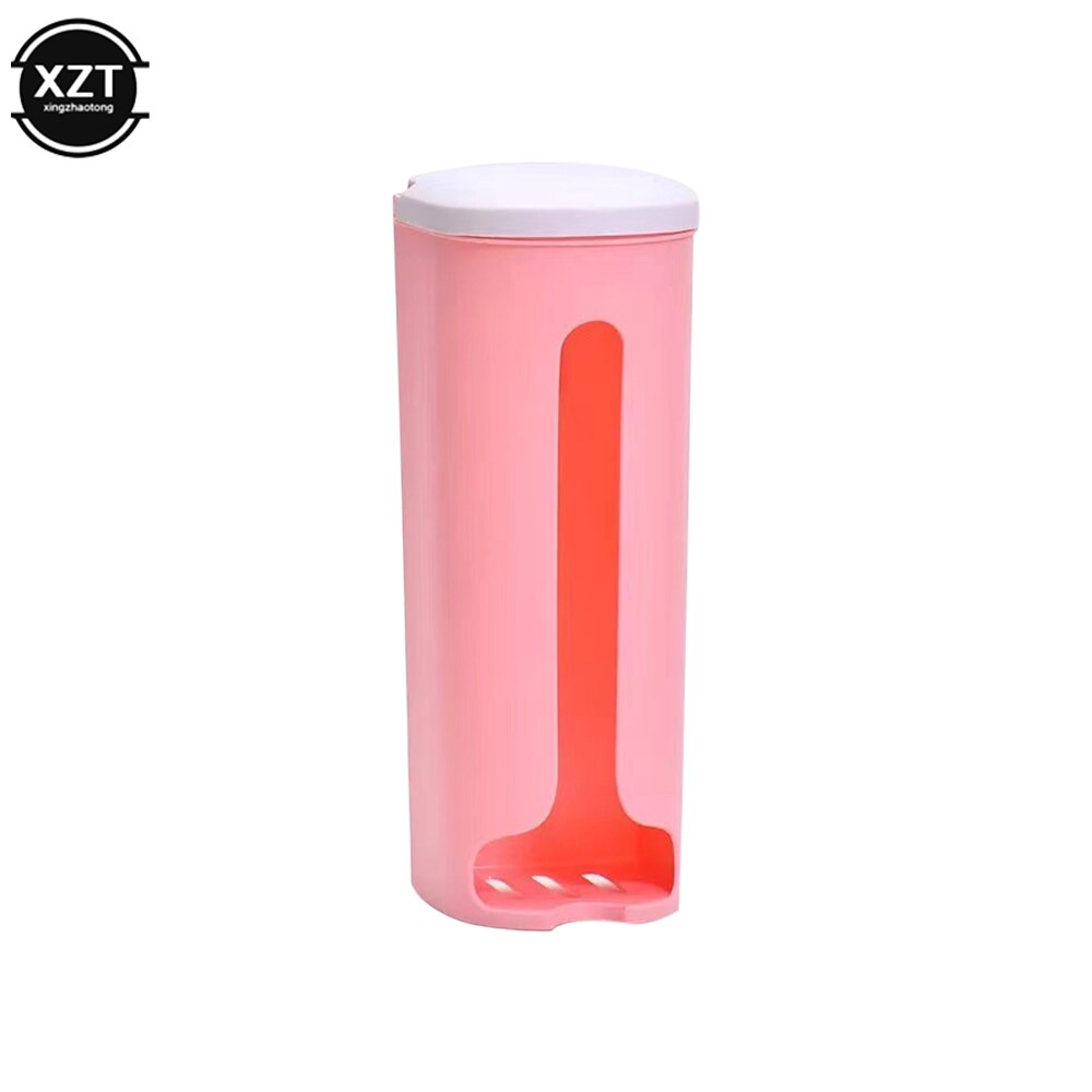 Caja de almacenamiento de bolsas de basura creativa, dispensador de bolsas de basura multiusos montado en la pared, caja de almacenamiento para accesorios de baño y cocina: Rosa