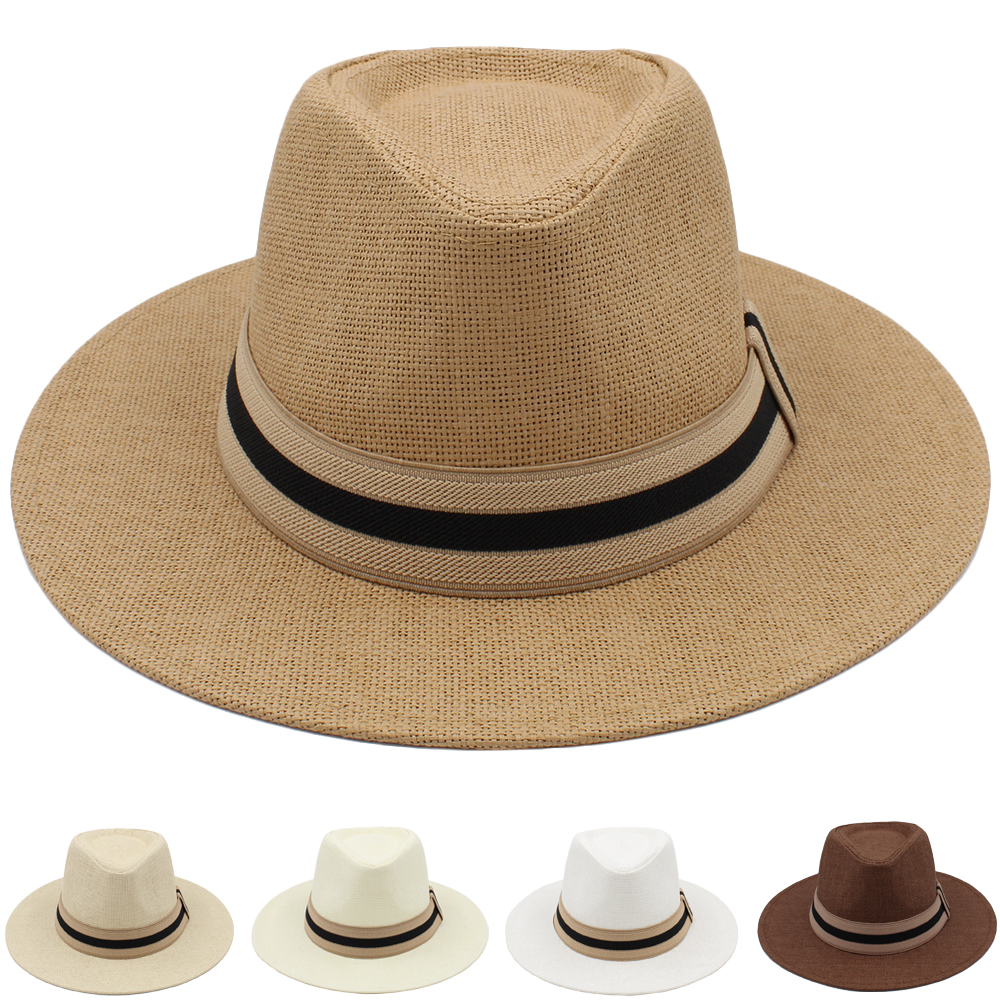 Miesten ja naisten olkihatut, kesäiset leveälieriset rusettipantahatut, fedora-aurinkohatut, trilby-lippikset, ulkokäyttöön, rantaan, matkakäyttöön, koko  us 7 , 1/4 uk, l
