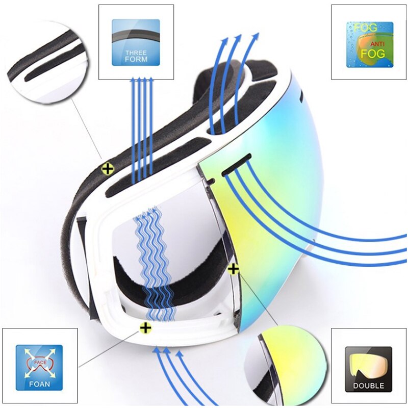 Locle sfæriske skibriller antidugg doble lag  uv400 store skimaske snowboardbriller skibriller briller