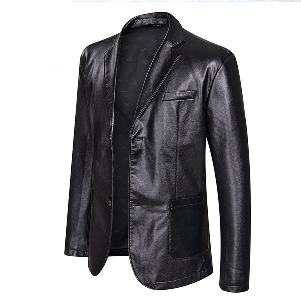6xl 7xl #39 blazer til menn, motorsykkeljakke i imitert skinn pu-jakke uformelle forretningsklær (overdimensjonert pluss størrelse): Svart / M