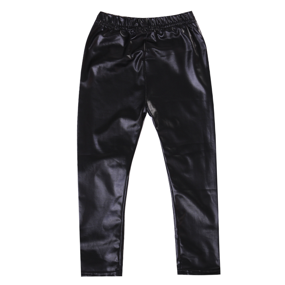 Spædbørn småbørn baby børn piger sorte strækbare imiteret læder skinny bukser leggings bukser: 2t
