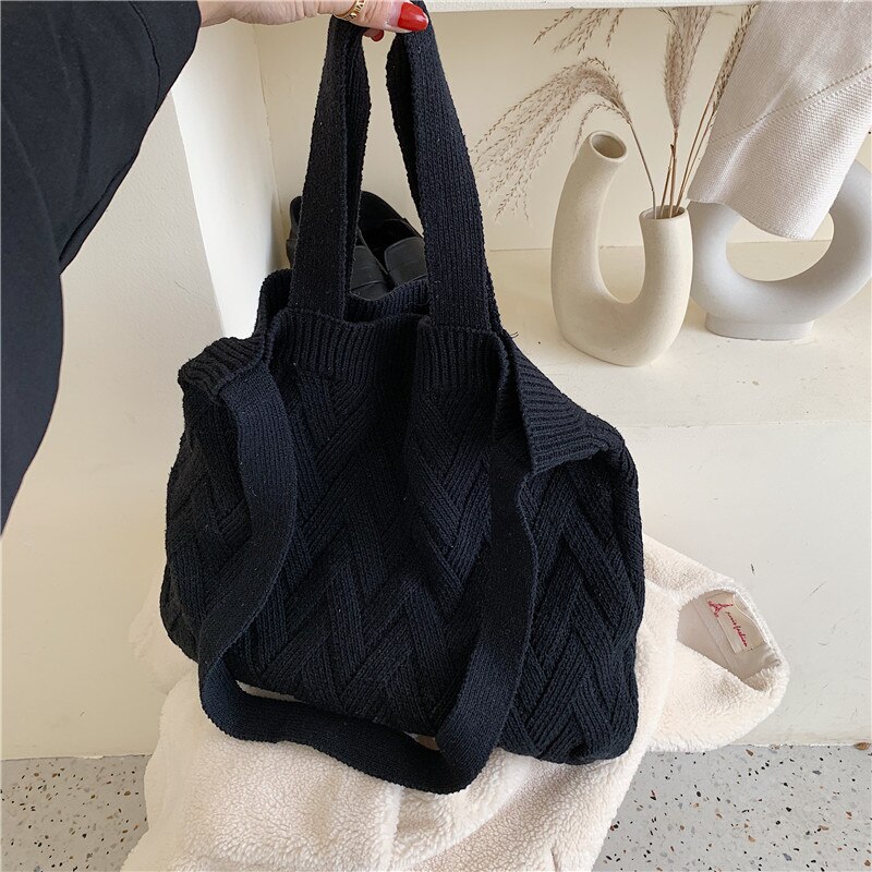 casual knitted woolen women shoulder bags plush handbags harajuku crossbody bag lady large capacity purses winter