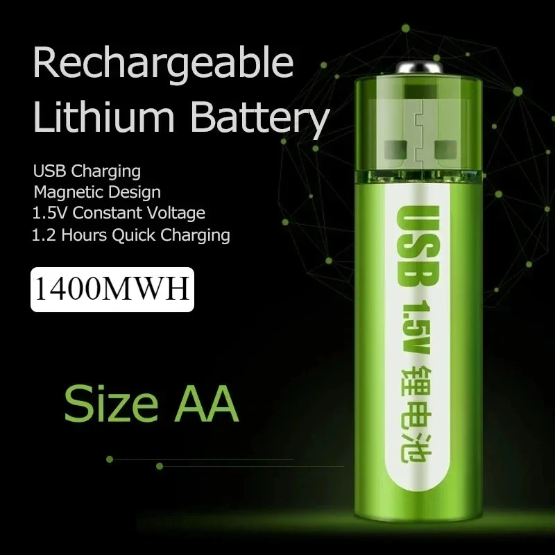 Nuova batteria AA da 1,5 V 1400 mWh/900 mAh Batteria ricaricabile agli ioni di litio USB per telecomando Mouse Piccolo ventilatore Batteria giocattolo elettrico