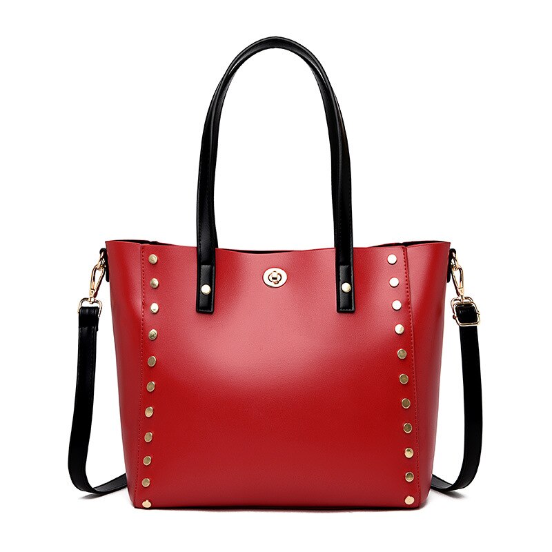 Mode Vrouwen Tas Olie Wax Tas Veelzijdige Grote Capaciteit Tote Bag Een Schouder Handtas: Red