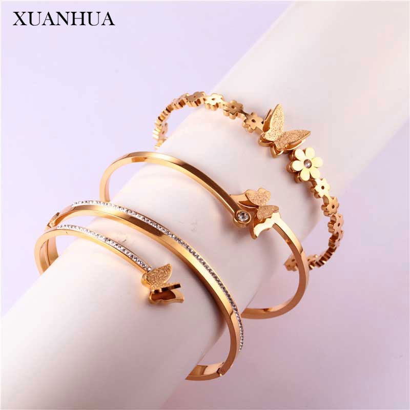 Xuanhua Rose Gouden Vlinder Armband Manchet Armbanden Armbanden Voor Vrouwen Rvs Sieraden Vrouw Accessoires