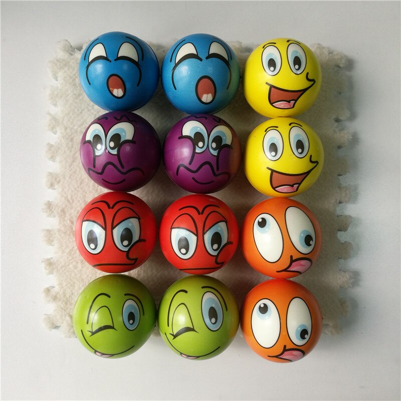Stress boll relief tecknad smiley face pu skum bollar anti stress leksaker för barn pojkar flickor 63mm 12 st