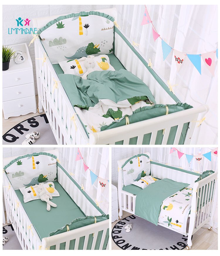 Dinosauro Maglia di Cotone Cirb Paraurti di Sicurezza e di Collisione Letto Fodera Removibile e Lavabile con Cerniera Traspirante Culla Imbottiture E Paraurti: verde