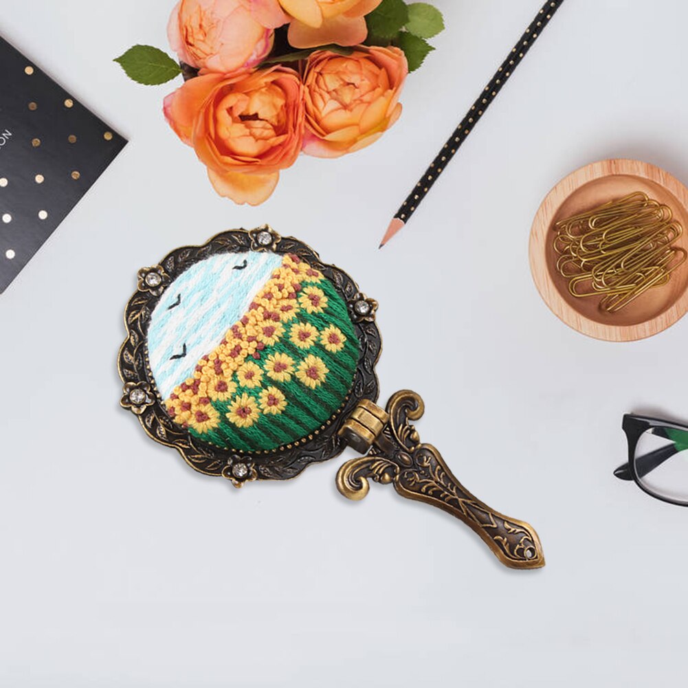 3D Sewing Double Sides Mirror DIY Stamped Flower Bouquet Circle Embroidery Shed DIY Flower Mirror Embroidery kits