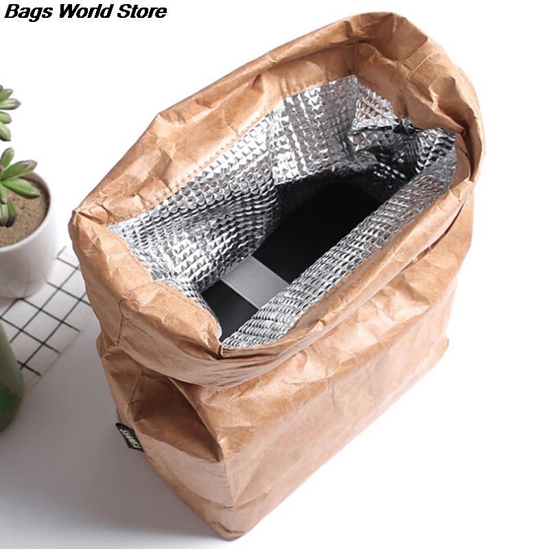 1PC Insulated Brown Paper Lunch Bags Large Reusable Lunch Sack for Adults Work Office Kids School