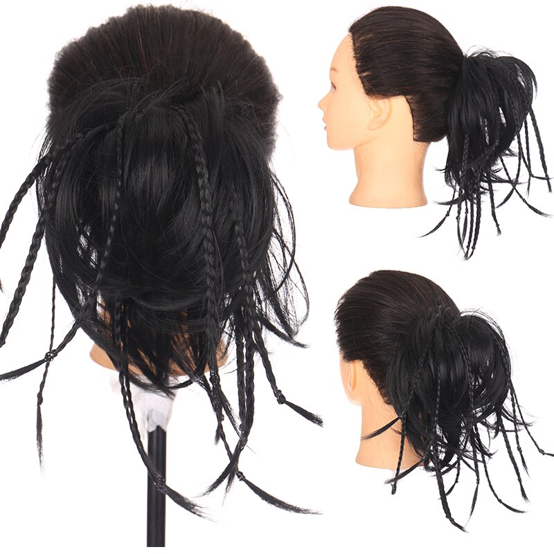 DIANQI Synthetic Messy Bun With Small Braided Hair Straight Chignon Elastic Messy Scrunchies Wrap Ponytail Extension For Women
