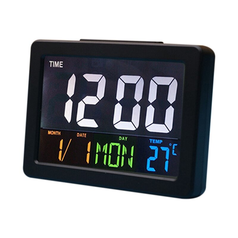 Digital Led Clock Lcd Display Desktop Electronic Alarm Clock Multifunction Calendar Home Temperature Clock: Black