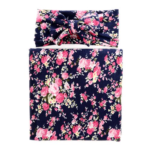 Mantas para envolver con rosas florales vintage, manta cinta para cabeza suave para bebé, conjunto de gorro, mantas de algodón para niñas: 2