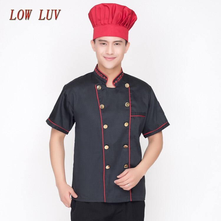 Summer short-sleeved breathable double-row restaurant chef jacket kitchen kitchen suit man man woman cook uniform