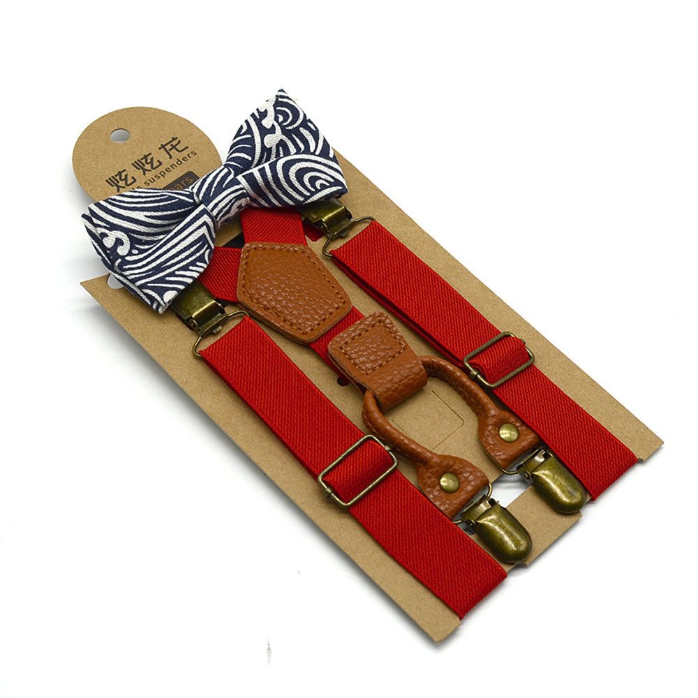 Bretelles assorties chaudes bretelles et ensemble de noeud papillon de luxe enfants enfants garçons mariage bretelles y-back noeud papillon élastique enfants réglables: red