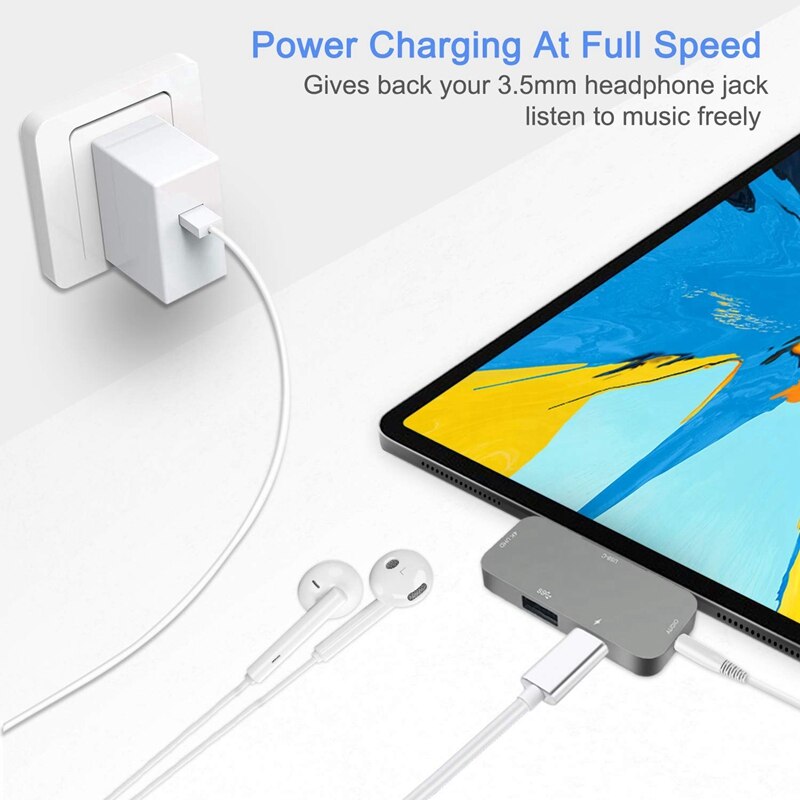 Mini Hub USB per il 2018 IPad Pro - 4 in 1 USB C Hub con PD di Ricarica, 3.5mm Per Cuffie Martinetti, 4K HDMI, USB 3.0 per Pro 2018/2