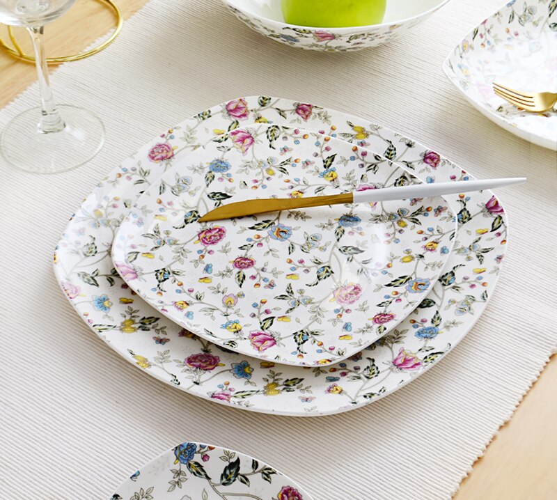 Juego de platos cuadrados de porcelana, vajilla de porcelana con floral de hueso, plato de cerámica para servir, 2 unids/lote