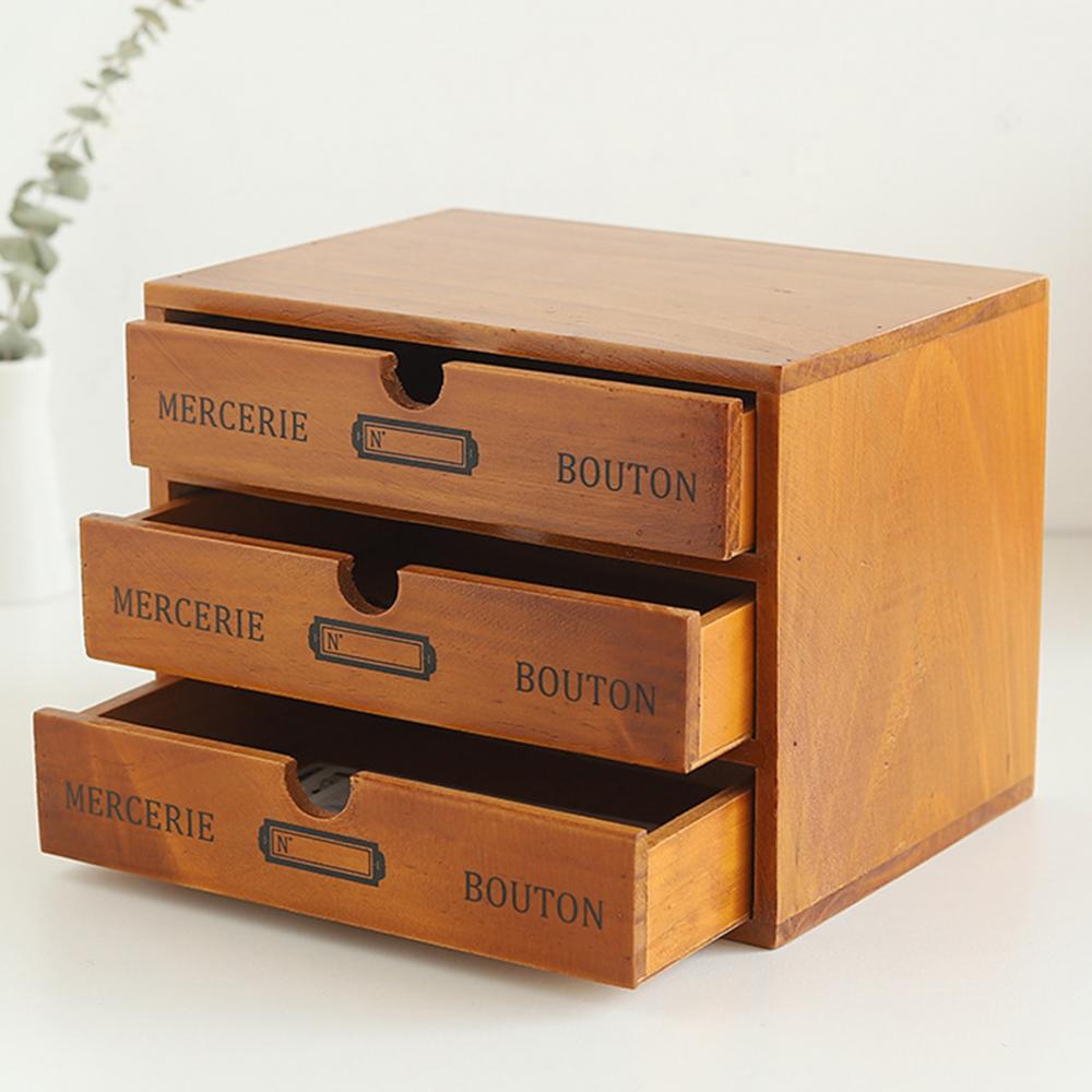 Retro Organizer Storage Box Multi-layer Wooden Desktop 4-layer Drawer Cabinet Supplies
