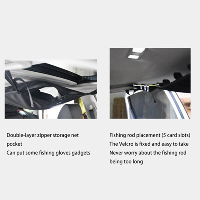 Car Fishing Rod Roof Cargo Storage Net Universal Car Roof Interior Cargo Net Bag Multifunction Accessories