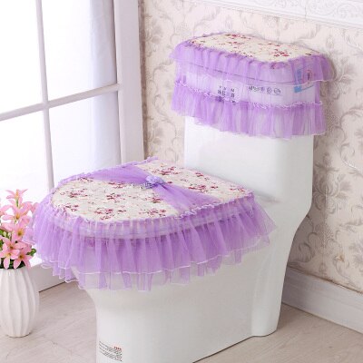 3PCS/SET Lace Fabric Bathroom Toilet Seat Cover With Zipper Thick Seat Cushion Ferrule Washable Comfortable Closes tool Protecto: 5