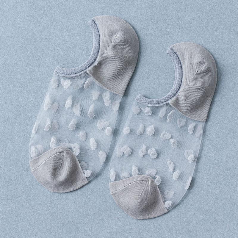 Calcetines de encaje de cristal para mujer, medias de seda transparentes, elásticas e invisibles, tobilleras, para verano: Gray