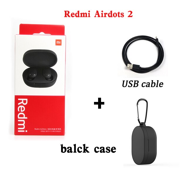 Originele Xiaomi Oordopjes Redmi Airdots 2 Tws Draadloze Koptelefoon Bluetooth 5.0 Ruisonderdrukking Met Mic Xiaomi Airdots 2S Headset: black case cable