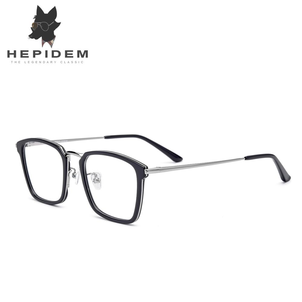 Acetat Optische Gläser Rahmen Männer Platz Brillen Frauen Streber Myopie Brille Edelstahl Brillen: Schwarz Silber-
