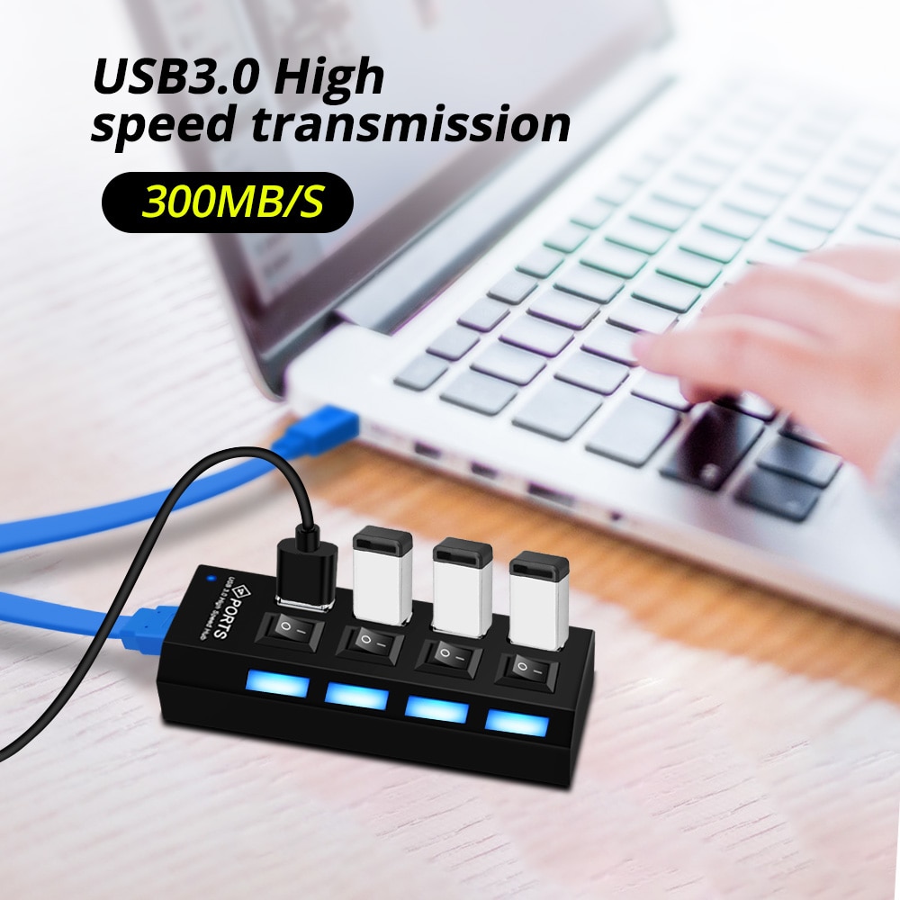 4 Port Usb Hub 3.0 True Usb 3.0 Hub Hoge Snelheid Usb Splitter Converter Met Aparte Schakelaar Plug & Play usb Adapter