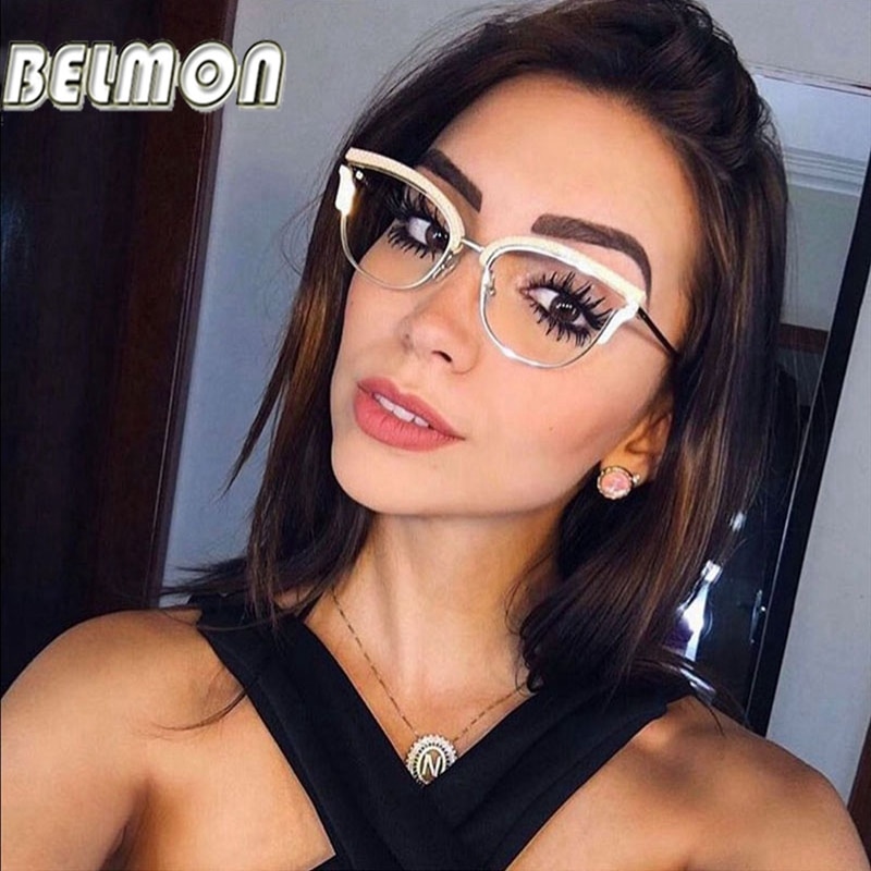 Belmon Optical Eyeglasses Women Prescription Spectacles Diamond Glasses Frames Transparent Clear Lens Eyewear RS824
