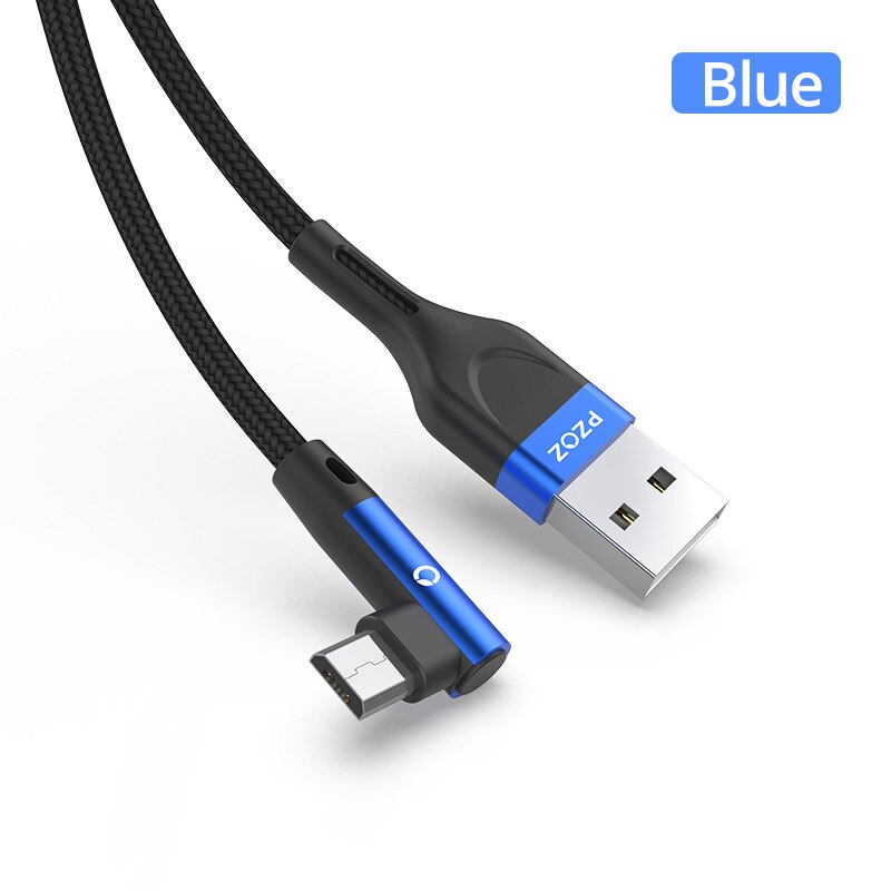 Pzoz cabo micro usb 3a, cabo de carregamento rápido para samsung huawei xiaomi redmi, honor, lg, dados android, carregador de celular microusb cabo de fio: blue / 0.5m