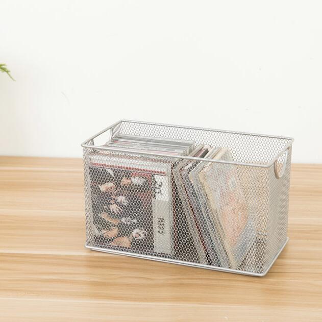 Metal mesh cd kurv holder disk organizer skrivebord opbevaring bin boks til hjemmekontor papirvarer: Sølv