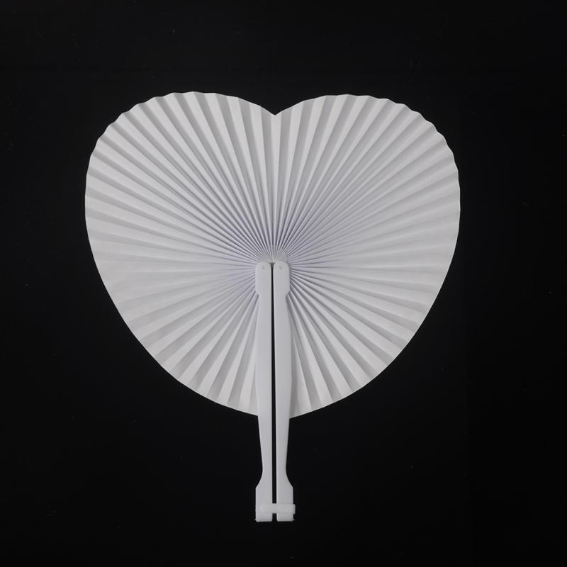5 PCS Romantic Heart Shape Wedding Anniversary Hand Held Folding Paper Fan Party Heart White Blank Paper Folding Fans